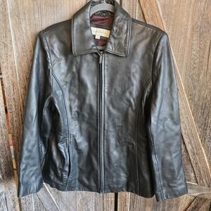Liz Clairborne Jacket Women's Size Large Black Leather Zip Up Fitted Lined